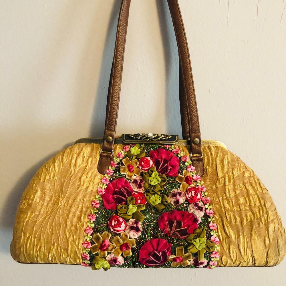 Pat Vini Boutique Brocade Gold Brocade Silk Bag